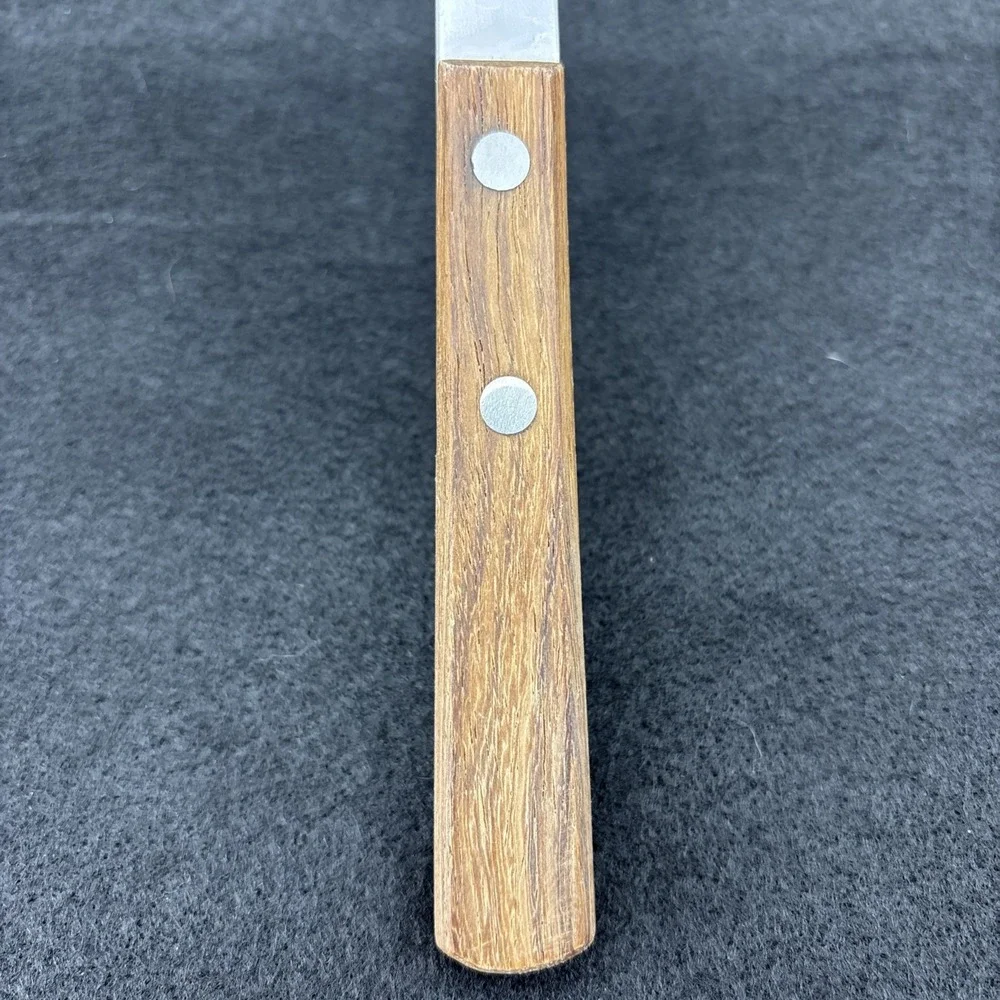 Vintage NO AD Barretts Japan Slotted Stainless Serving Spoon Wood Handle 10